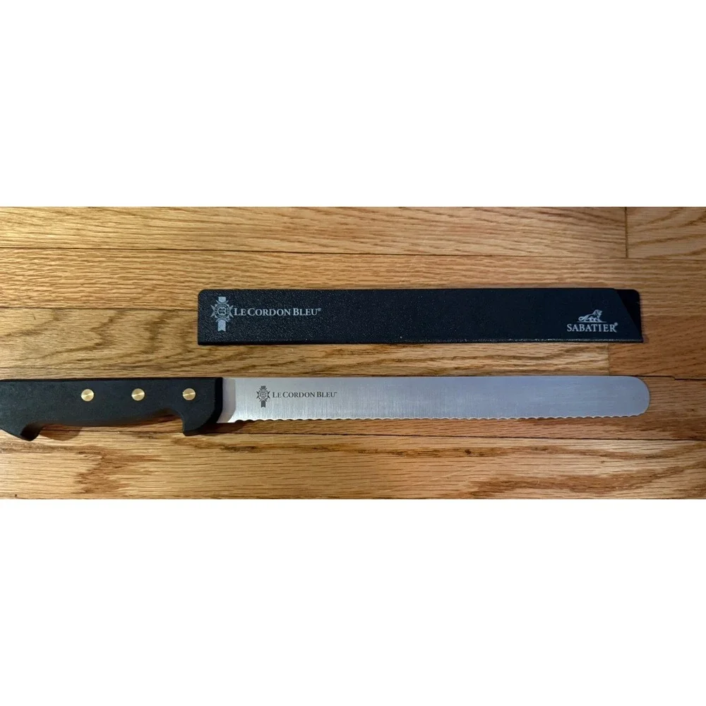 Vintage Sabatier France 10-inch serrated LeCordon Bleu knife, made in France.